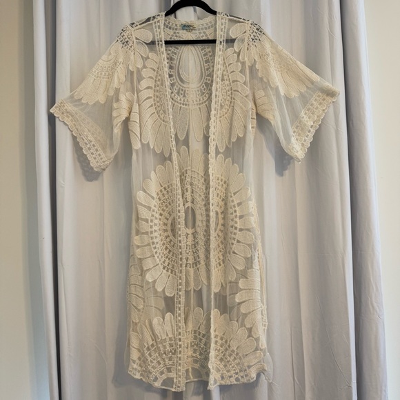 Rebellion Again Other - Rebellion Again Floral Lace Long Duster Layering Cardigan Cream Womens Small